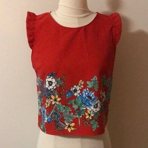 Zara red cap sleeve floral top